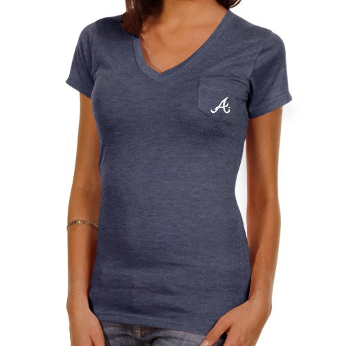 Atlanta Braves Ladies Spectrum Tri-Blend V-Neck T-Shirt - Navy Blue (Medium)