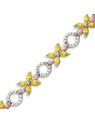 Sterling Silver 7 Inch Pink & Yellow CZ Bracelet - 7 Inch
