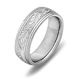 14k White Gold Atique Men's Wedding Band, 7mm