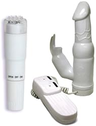 Doc Johnson Ivory Vibe Pocket Rocket and Coconut Jackie Rabbit Vibrator for Women Adult Sex Toy Kit