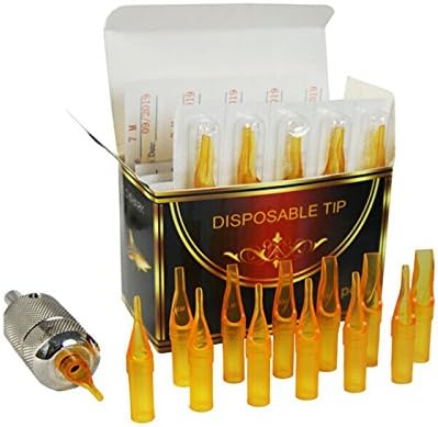 50pcs Open Flat Round Diamond Transparent Tattoo Tips Disposable Short Orange -DTJS50 (13F)