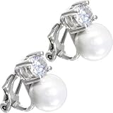 Silver 8mm Synthetic PEARL CZ CLIP Earrings