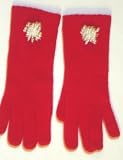 G71, Red Angora Gloves with Pearl Applique on Wrist for Women and Teens