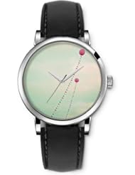 SPRAWL Aanalog Fashion Series Silver Ladies Watches of Genuine Black Leather Strap,Unique Wrist Watch for Women Girls Designed with Pink balloons in the sky