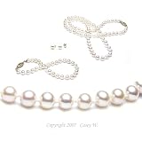 Freshwater Cultured Pearls 3-Pc Set 18 Inches 1-Strand 5-5.5mm White Pearl Necklace & 7-7.5 Inches 5-5.5mm White Pearl Bracelet & 5-5.5mm White Pearl Earrings