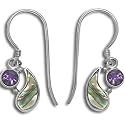 Sterling Silver Paua Shell w/ Amethyst Accent Small Dangle Earrings by Sajen