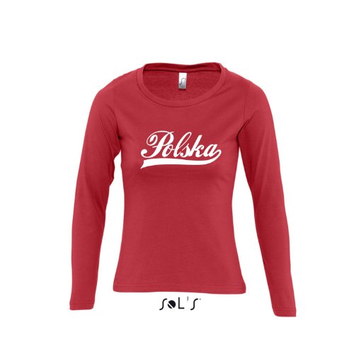 Polen Oldschool Polska LÄNDERSHIRT EM / WM FAN Trikot – Damen Langarm Longsleeve T-Shirt S-XL , red – weiß , L