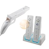 Light Gun + Remote Controller Charging Dock Station w/ 2 Battery For Wii