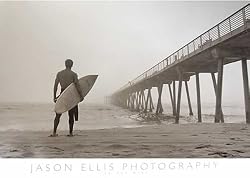 In The Mist - Poster (Surfer On Foggy Beach) (Photography By Jason Ellis) (Size: 36" x 24")