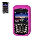 New Fashionable Perfect Fit Soft Silicon Gel Protector Skin Cover (Faceplate/Snap On) Rubber Cell Phone Case with Screen Protector for RIM Blackberry Tour 2 9650 Sprint, Verizon - HOT PINK