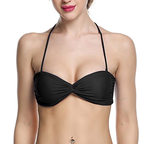 Ekouaer Sexy Twist Bandeau Bikini Top Push Up Padded Swimwear Swimsuit for Women