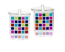 Multicoloured Checkerboard Enamel Fashion Cufflinks
