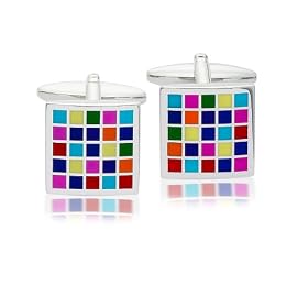 Enamel Multicoloured Checkerboard Cufflinks, Model 9843