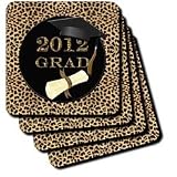2012 Grad in Cheetah Print and Gold - Set Of 4 Ceramic Tile Coasters