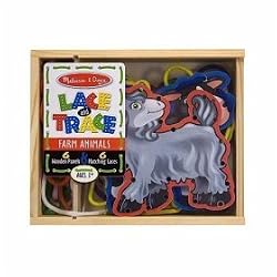 Melissa and Doug Lace and Trace Farm Animals Preschool Lacing Cards Fine Motor Toy