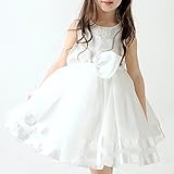 ドリーム企画 子供ドレス 発表会 パニエ内蔵 d-0006ホワイト 大きなリボン 胸元ビジュードレス (表示サイズ100cm 参考サイズ80-90cm 肩幅21cm 胸囲52cm 胴囲50cm 身丈1