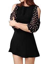 A-line Dots Print Cotton/Polyester Round Neck Cutout  Dress