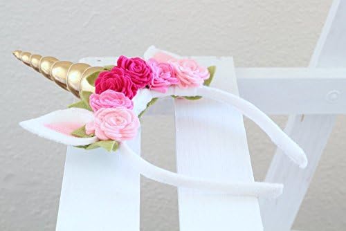 Unicorn Horn Headband with Pink Felt Roses