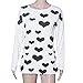Creazy® Womens Heart Printing Zipper Round Neck Shirt Blouse Tops T Shirt (M, White)