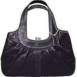 Coach Ergo Black Pleated Leather Kisslock Framed Satchel Handbag 14379