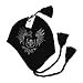 Pointe Embroidered Pattern Man Woman Soft Winter Ear Cover Flap Hat Knit Beanie Skull Snowboard Ski Cap Extra Warmth Fleece Lined Black