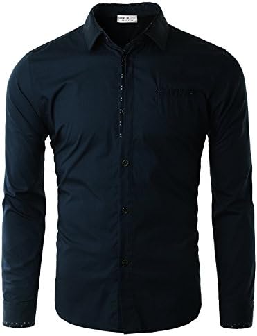 TrendyKey Mens Casual Long Sleeve Button Down Shirt NAVY Large