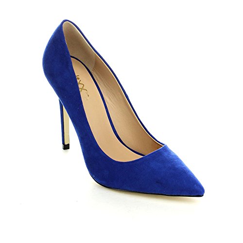 Mixx shuz KAYLA-02 Women's Classic Occupational Closed Pointed Toe Dress Pumps, Color:BLUE SUEDE, Size:8.5