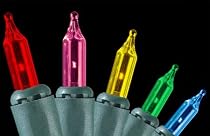 Set of 100 Multi-Color Everglow Mini Christmas Lights With Green Wire