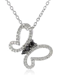 Sterling Silver Black and White Diamond Butterfly Pendant Necklace (1/4 cttw, I-J Color, I2-I3 Clarity), 18"