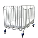 LA Baby Full Size Folding Metal Crib in White