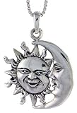 Sterling Silver Sun and Moon Charm, 1 1/8 (28mm) Tall.