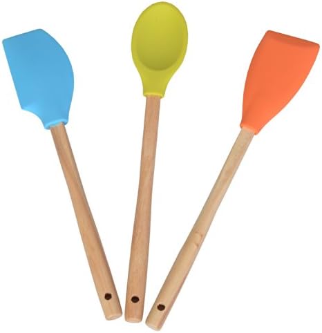 Best 3 Pieces Wooden Handle Silicone Spatula and Spoonula Product Set for Professional Chefs and for Home Cooking Enthusiasts - Perfect kitchen utensils and gadgets for all your cooking and baking sheets needs especially for stirring, mixing, scooping, serving, folding, scraper, flipper and turners - Made up of good grip long solid wood handled and flexible colorful silicon rubber heads that would resistant/withstand high heat temperature - Safe to use with hot food, around the cook top, microwave, ovens and ideal for non-stick cookware and bakeware