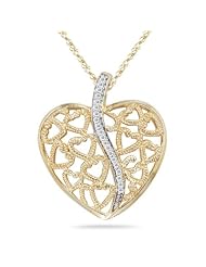 0.13 Cts Diamond Heart-in-Heart Pendant in 14K Yellow Gold
