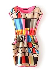 Chiffon/Georgette Short Plaid Print Sleeveless  Dress With a Sash 