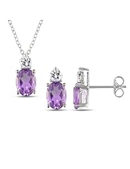 Sterling Silver Amethyst, and Created White Sapphire Earring and Pendant Set