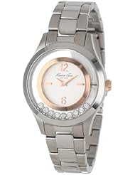 Kenneth Cole New York Womens KC4910 Transparency White Dial Rose Gold Details Floating Stones Watch