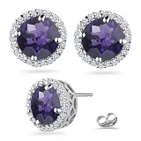 0.30 Ct Diamond and 0.78 Ct Amethyst Earrings in 14K White Gold
