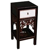 EXP Handmade Asian Furniture - 30" White & Black Wood End Table / Nightstand - Chinese Dragon Design