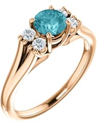 14K Rose Gold 5.00mm Round Cut Zircon and Diamond Ring -- LIFETIME WARRANTY