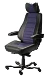 Controller Office Chair Trimmed in Black Leather and Dark Blue Extreme Fabric