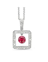 Square Diamond Pendant With A Round Cut Center Stone In 18K White Gold With A 0.58 ct. Genuine Ruby Center Stone.