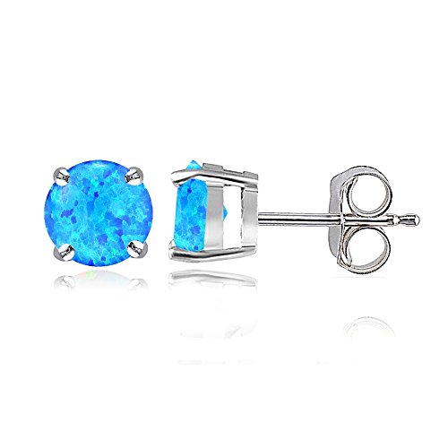 Sterling Silver Created Opal 6mm Round Stud Earrings