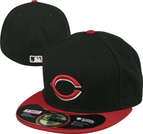 Cincinnati Reds Reds Black & Red New Era 5950 On Field Fitted Baseball Cap Size 7 3/4