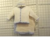 Ck601, Ivory Cotton Blue Chenille Trim Boys Cardigan Sweater, Hat, Blanket Set