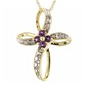 10k Yellow Gold  Amethyst and Diamond Cross Pendant (1/10 cttw, I-J Color, I3 Clarity), 18"