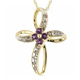 10k Yellow Gold Amethyst and Diamond Cross Pendant (1 10 cttw, I-J Color, I3 Clarity), 18