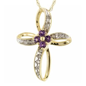 Buy 10k Yellow Gold Amethyst and Diamond Cross Pendant (1 10 cttw, I-J Color, I3 Clarity), 18 by Amazon.com Collection