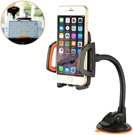 Universal Car Mount 360 Rotating Flexible Windshield Car Holder Cell Phone Car Accessories for almost Smartphone up to 7" - 7Plus and More - Orange