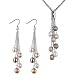 Multi-strands Silver Bar Crystal Multi-color Cultured Pearl Lariat with Multi-color Dangle Earrings Set