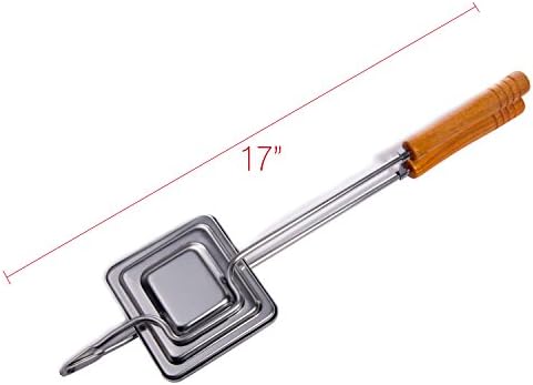 Cooking Classics Stainless Steel Sandwich Grill with 17-inch Wood Handles Camping Sandwich Cooker - Toast Sandwiches, Pies, Desserts Over Gas, Charcoal or Wood Fires - Sturdy Design, Cleans Easily - Long Handles Keep Your Hands Safe, Compact Design,set of 2